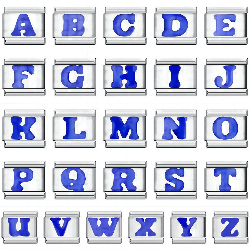 蓝色26英文字母意大利模块手链