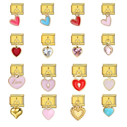 金底爱心吊坠意大利模块手链不锈钢diy弹力表带链情侣闺蜜礼物