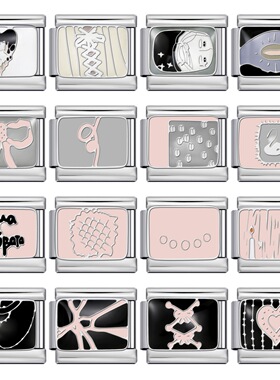 2件粉色美甲系列意大利模块手链不锈钢滴油图案DIY表带小女生礼物