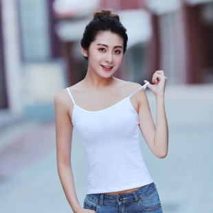 性感露肚脐中款吊带背心女 修身防走光百搭纯色露背绑带打底外穿