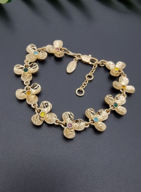 外贸饰品A20新款质感异形花朵镶嵌彩色宝石精致打标走秀手链手镯