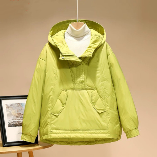 羽绒服女短款连帽长袖防风保暖时尚休闲90白鸭绒82205