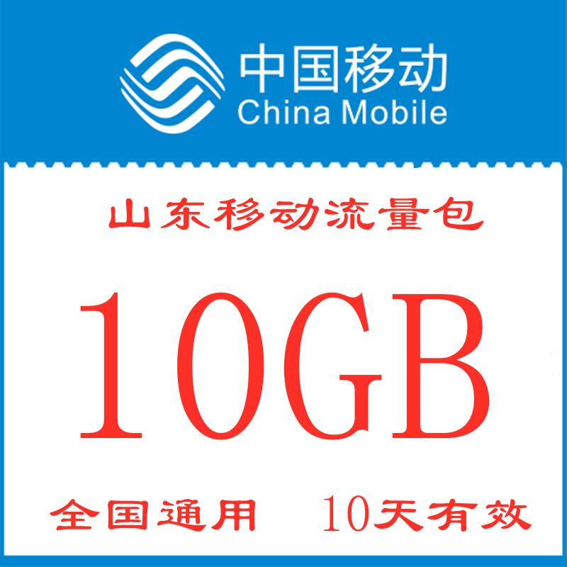 山东移动流量包充值10GB手机上网加油包 10天有效全国通用zx