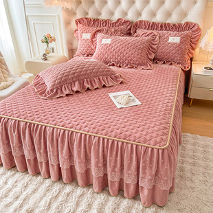 纯色床裙床罩单件床单牛奶绒冬季加厚保暖床围裙罩夹棉防滑床笠罩