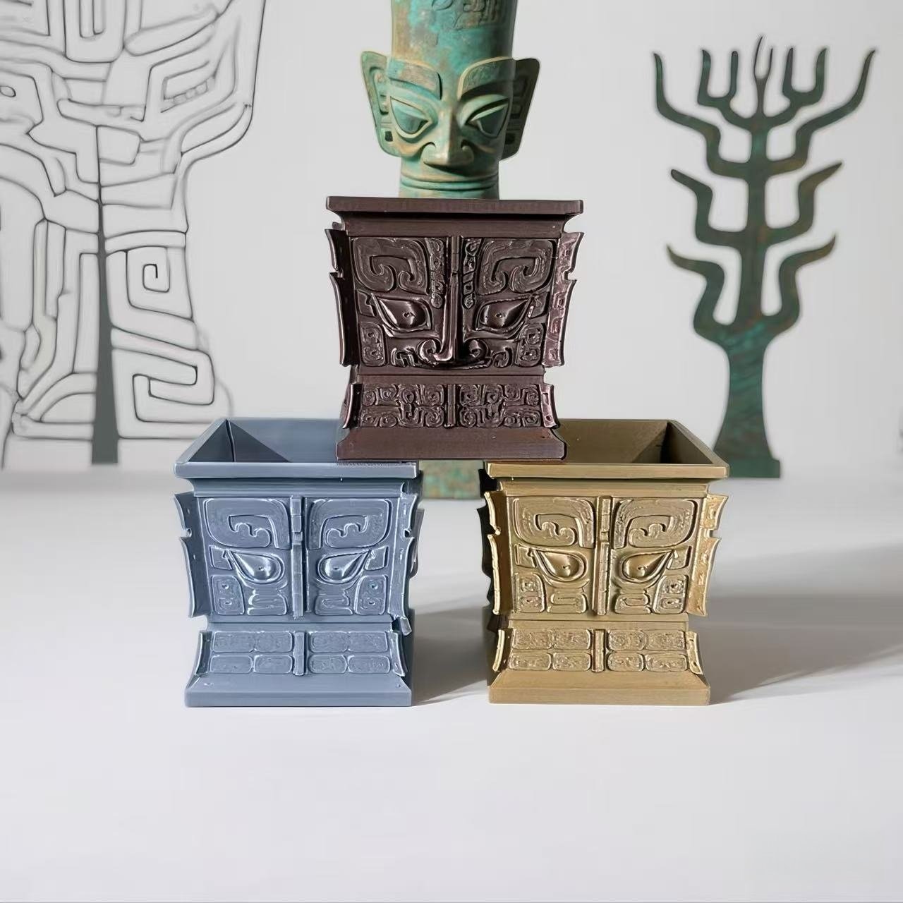 3D打印三星堆文创笔筒仿古青铜器造型桌面收纳盒办公室装饰摆件,文具电教/文化用品/商务用品,笔筒,淘宝优惠券,粉丝福利购,淘宝优惠卷