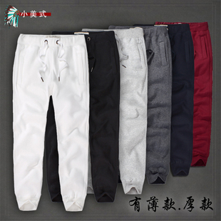 男小脚收口跑步潮流纯棉加绒休闲裤 纯色卫裤 运动裤 薄款 子 男春秋季