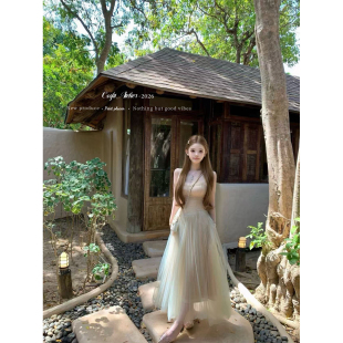 短款 限量无补 13米耗材重工渐变绿吊带纱裙长 mon 迟伞伞26