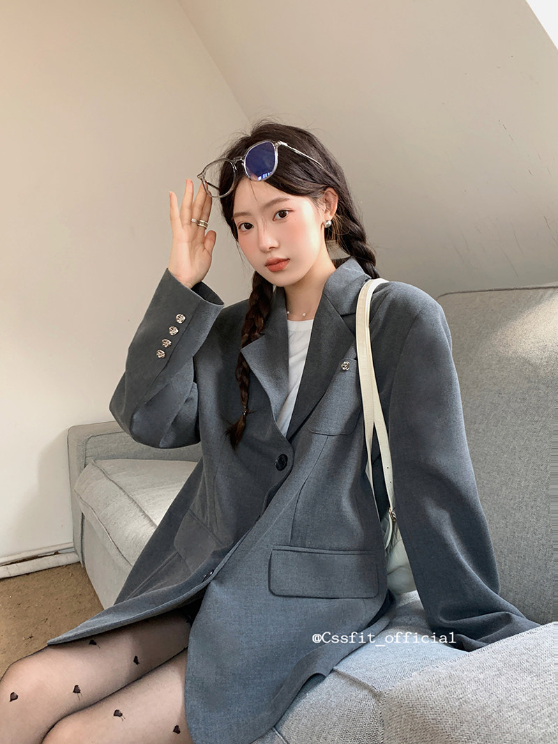 CSSFIT浮光钻光锡灰色西装
