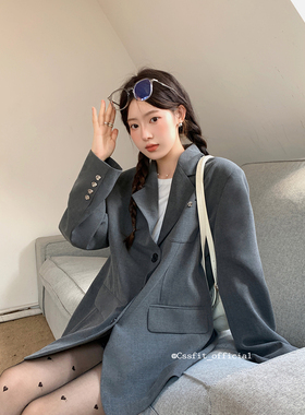 迟伞伞  typa girl 钻光锡灰色西装外套女纯色气质显瘦上衣