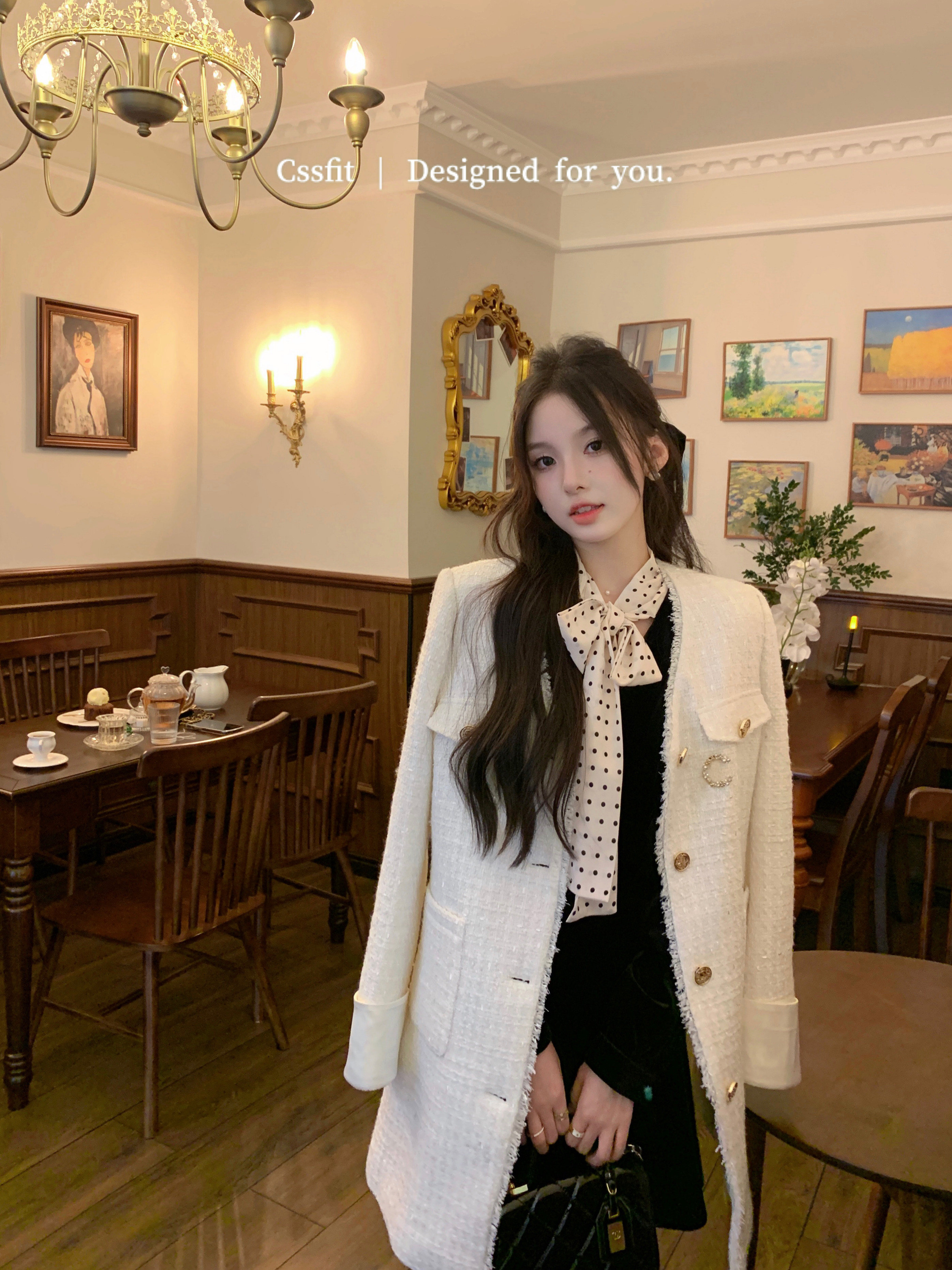 迟伞伞流苏边小香连衣裙外套