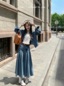 短裙气质牛仔套装 miu系牛仔外套半身长裙 女 秋栀蓝风铃 迟伞伞