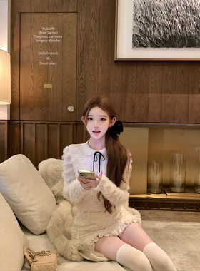 迟伞伞25/fw Cedar雪松星 jor*a蕾丝花边针织领上衣半裙气质套装