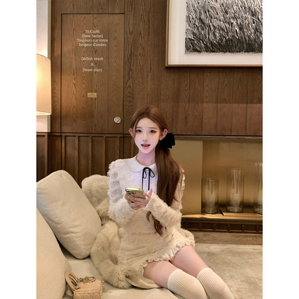 迟伞伞25/fw Cedar雪松星 jor*a蕾丝花边针织领上衣半裙气质套装