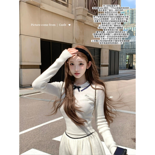 Valen撞色蝴蝶结华夫格针织上衣半裙套装 米兰腔调 迟伞伞25