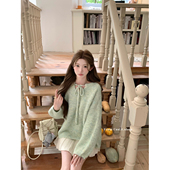 迟伞伞 雾岛碎冰 正反两穿系带混色淡绿蝴蝶结毛衣百搭套头上衣