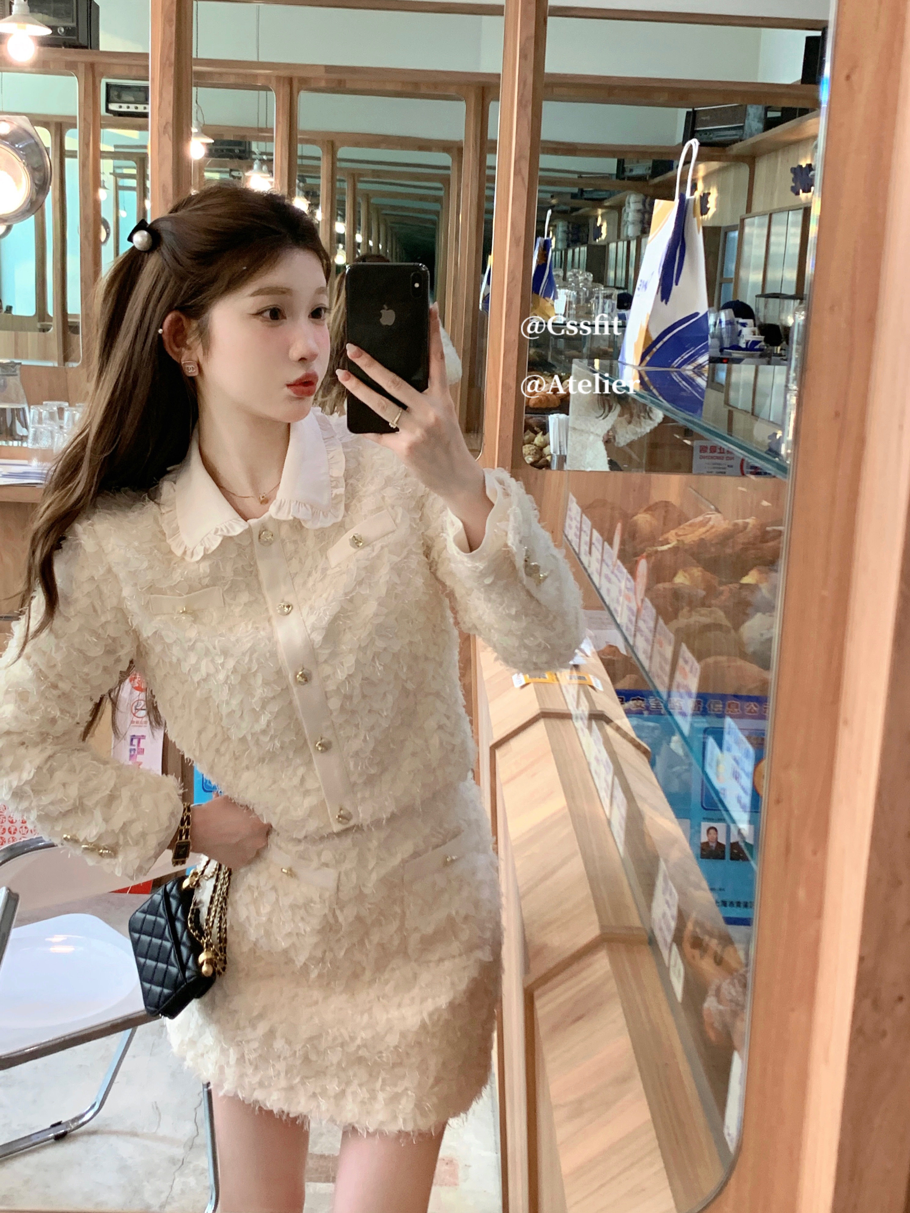 迟伞伞羽毛西装外套半裙套装