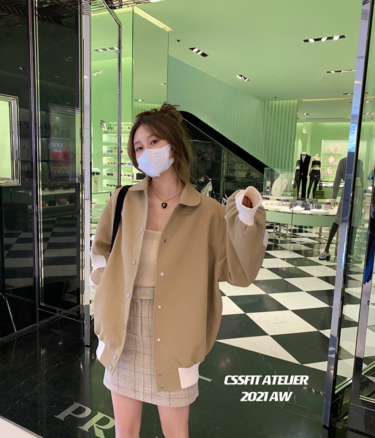 迟伞oo小翻领棒球外套