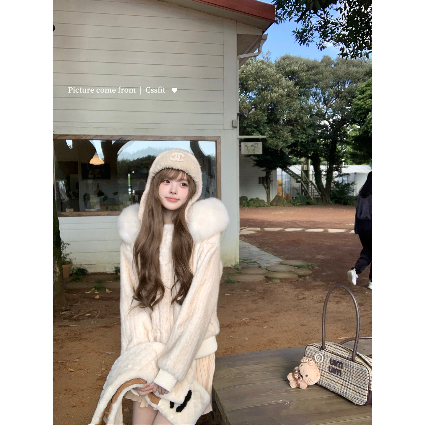 迟伞伞晕染环保皮草狐狸毛领外套