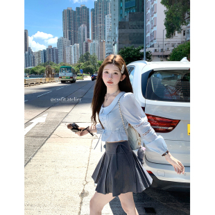 迟伞伞 学院感系带蝴蝶结细百褶百搭半裙气质简约短裙 私立校刊