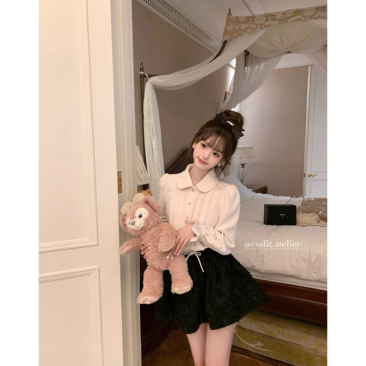 迟伞伞粉衬衫+蓬蓬裙2024年秋季