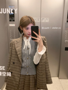 外套女独特短裙套装 格纹高级感休闲西装 帕尔玛少女 秋 迟伞伞