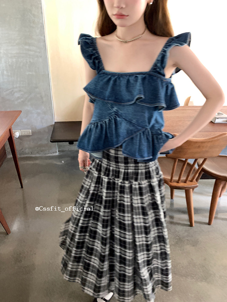 迟伞伞 lovesick 经典黑白格柔棉打揽半身长裙/千层短裙夏,女装/女士精品,半身裙,淘宝优惠券,粉丝福利购,淘宝优惠卷