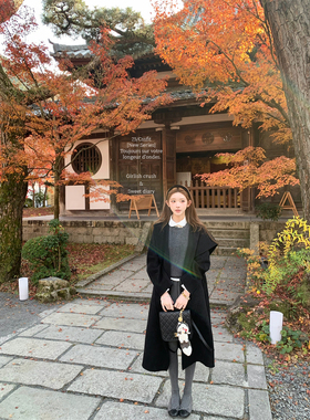 迟伞伞25/fw 维也纳冬灯 100羊毛双面呢翻领紫色/黑色长大衣外套