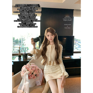 半裙羊毛套装 迟伞伞25 Ch1oe重工花朵镂空针织衫 牛乳布偶猫