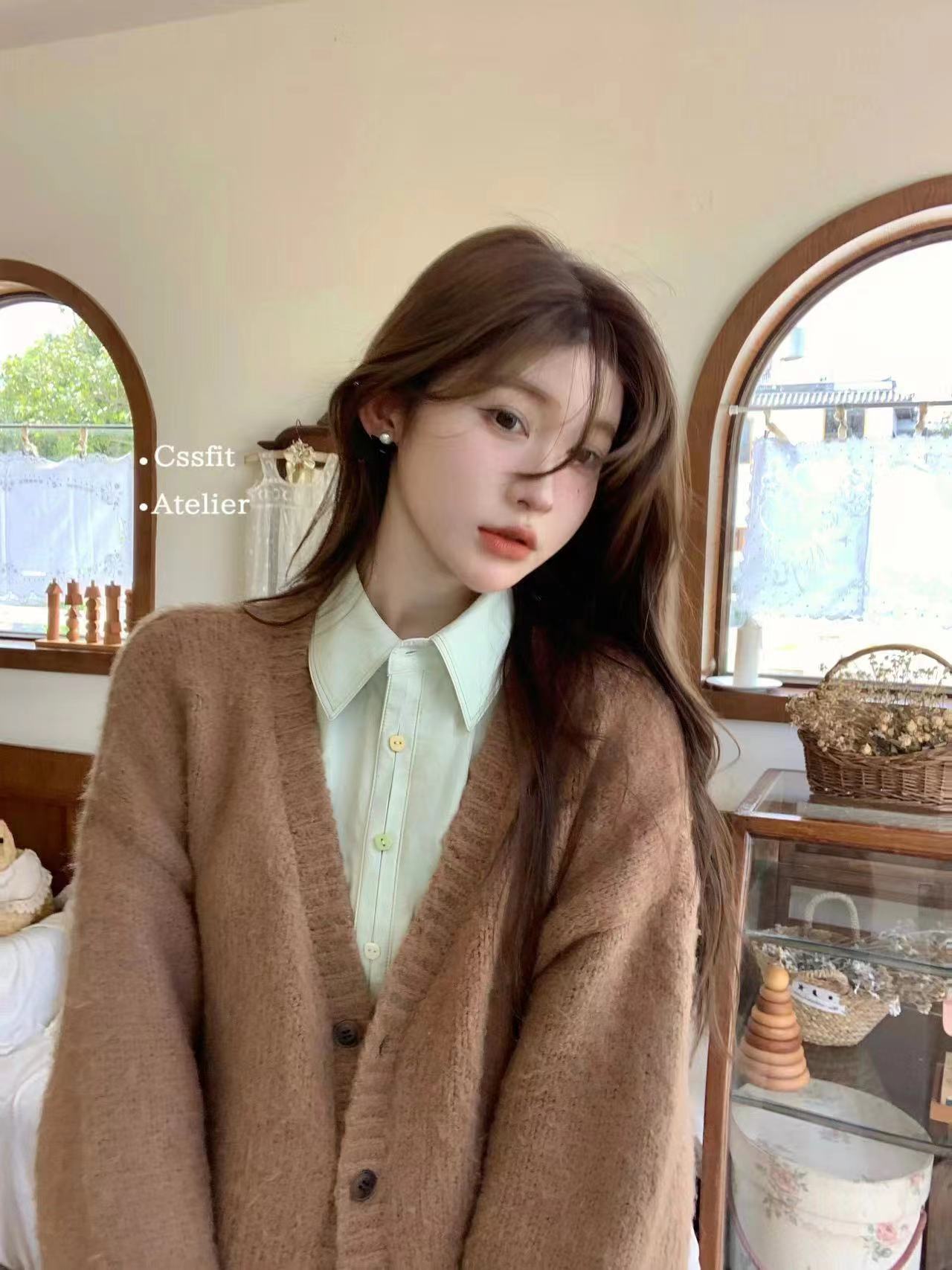 迟伞伞定染美拉德棕咖羊毛毛衣