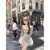 蕾丝拼接吊带两色套装 迟伞伞26 马海毛镂空针织开衫 莓莓布丁