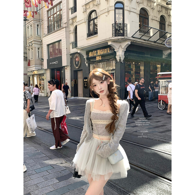 迟伞伞马海毛镂空针织开衫吊带