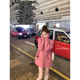 星光细闪蔷薇粉V领毛衣大开衫 月光典藏 慵懒百搭外套 迟伞伞25