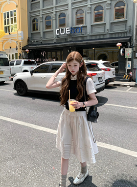 迟伞伞 26/ss 氧系学妹 miu系刺绣衬衫中裙撞色羊毛马甲三件套