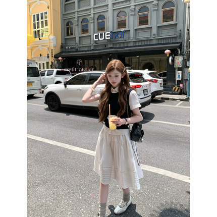 迟伞伞 25/ss 氧系学妹 miu系刺绣衬衫中裙撞色羊毛马甲三件套