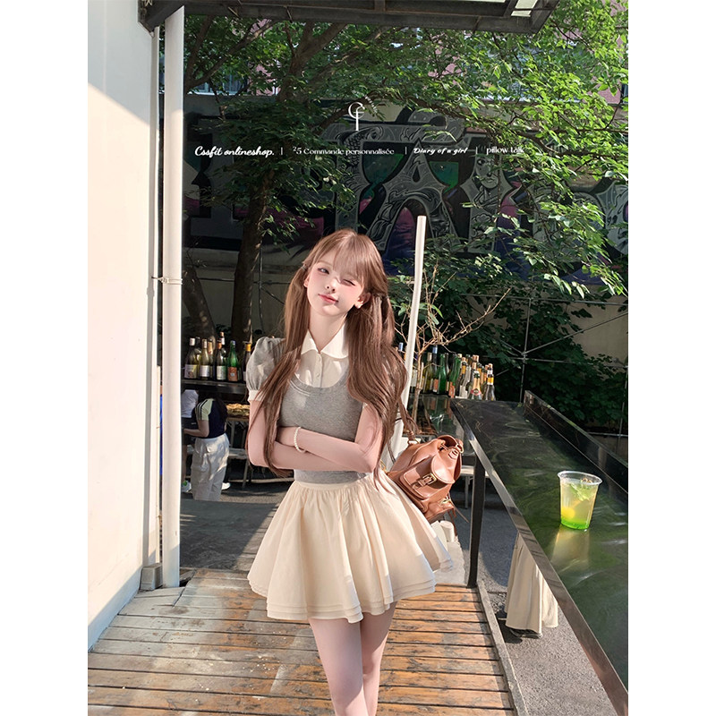 迟伞伞25/ss 格雷实验室 假两件棉质泡泡袖上衣三层蓬蓬半裙套装,女装/女士精品,时尚套装,淘宝优惠券,粉丝福利购,淘宝优惠卷