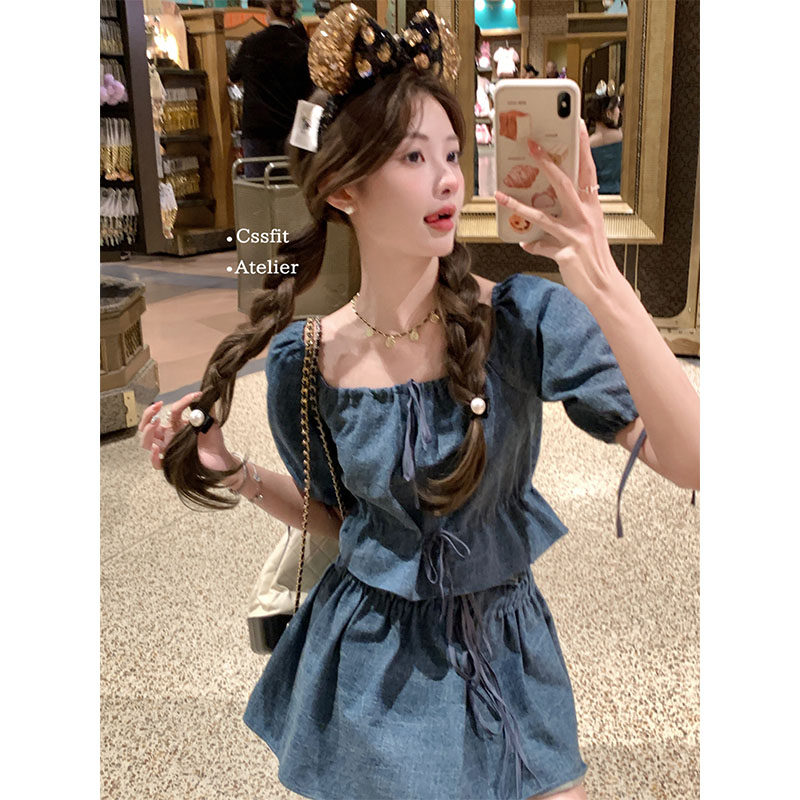 cssfit水洗牛仔深蓝套装