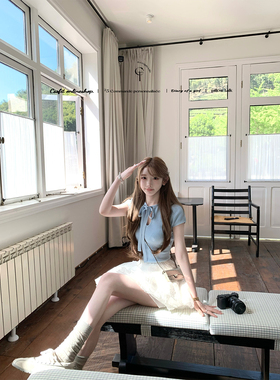 迟伞伞25/ss风物诗 白色/蓝色好版型蝴蝶结针织衫撞色蝴蝶结半裙