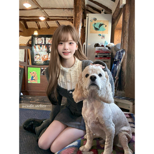 手工钉珠蝴蝶结羊驼毛上衣撞色短裙套装 巴黎恋书 女 迟伞伞25