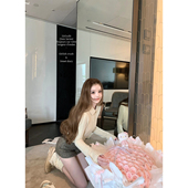 时髦套装 赫兹大道 格纹短裙裤 奶油黄镂空翻领针织衫 迟伞伞26