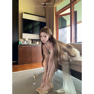 迟伞伞不规则拖尾吊带连衣裙