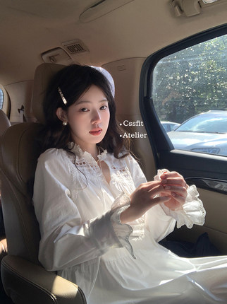 迟伞伞 25/ss 月光童话 法式复古刺绣白色度假连衣裙纯棉新款裙子