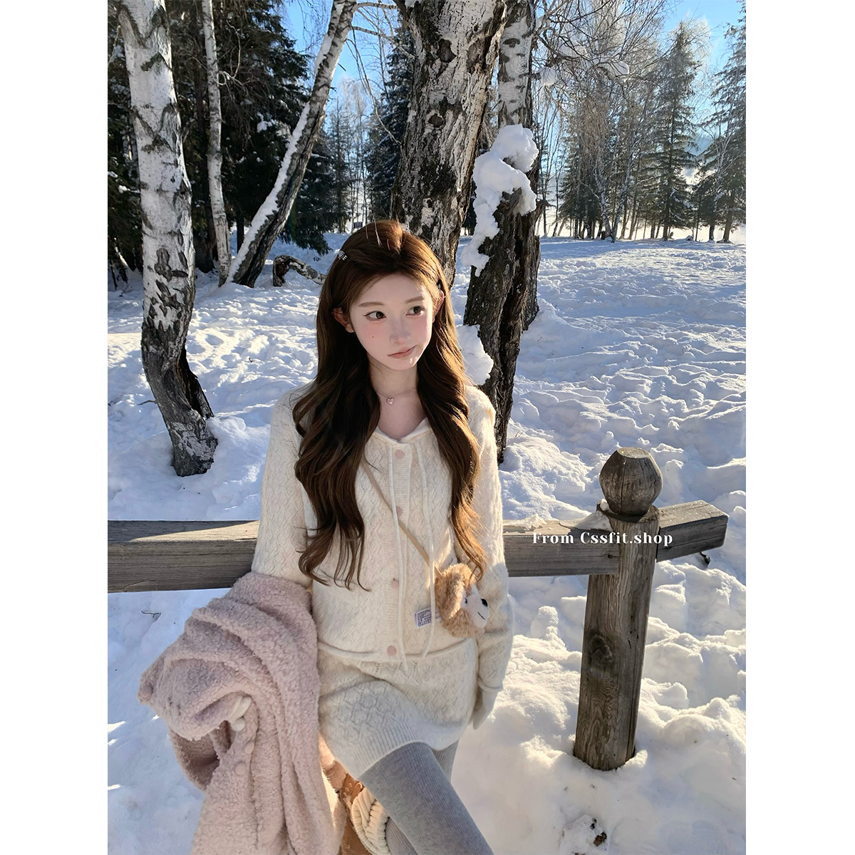 迟伞伞菠萝纹针织上衣半裙套装