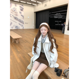 迟伞伞25/fw 白茶之梦 乳白抽绳拉毛oversiezed呢大衣简约外套女