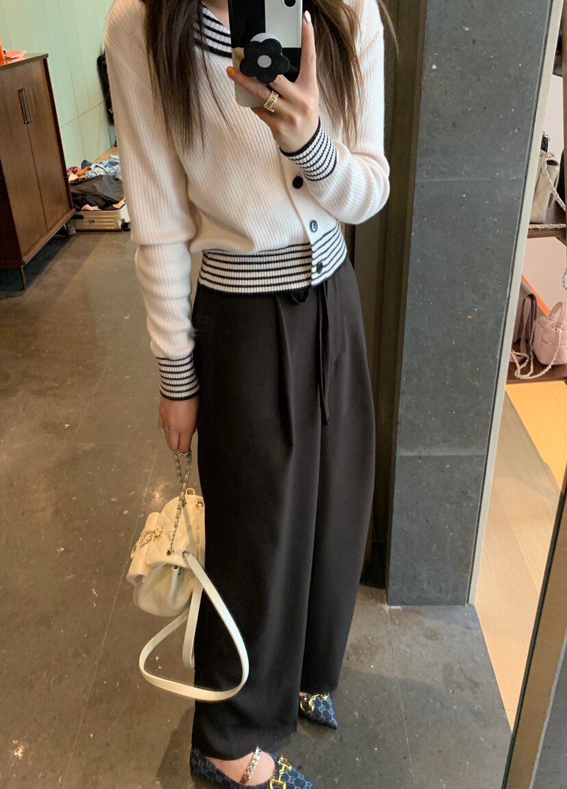 高腰半松紧拖地西裤2022春季