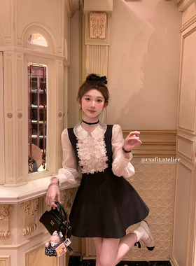 迟伞伞25/ss旧绯诗 jor*a过年战衣赵露丝同款撞色无袖长袖连衣裙