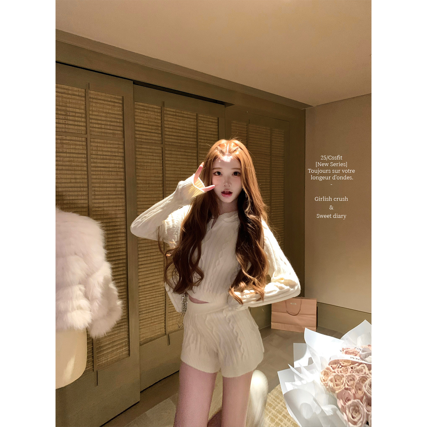 迟伞伞25/fw 白女fit 绞花连帽纽扣针织衫上衣短裤简约时髦套装,女装/女士精品,时尚套装,淘宝优惠券,粉丝福利购,淘宝优惠卷