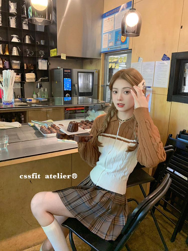 【迟伞伞】miu拼色针织开衫