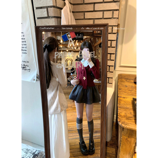 迟伞伞26/ss 酒心树莓酱 两色系带假两件翻领针织衫灰色蓬蓬裙