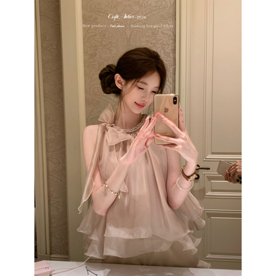 迟伞伞蝴蝶结鱼线彩云纱上衣短裤