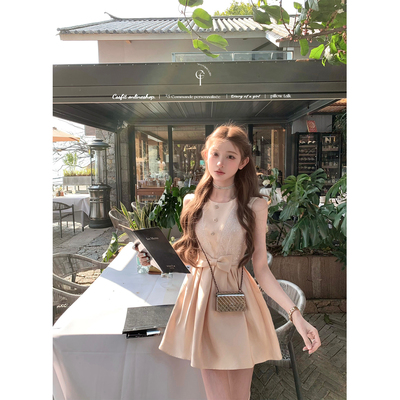迟伞伞jory*光泽感香槟粉连衣裙